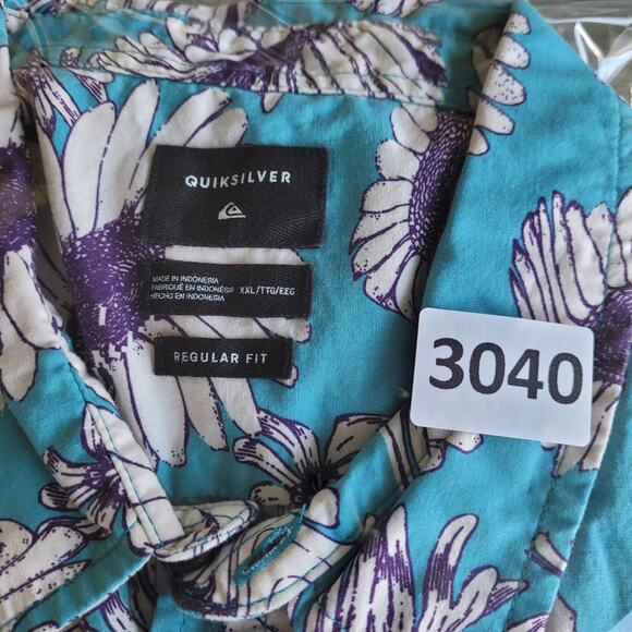 Quicksilver Hawaiian; Tropical; Aloha Shirts Blue with White Floral Sz XXL - Picture 4 of 7